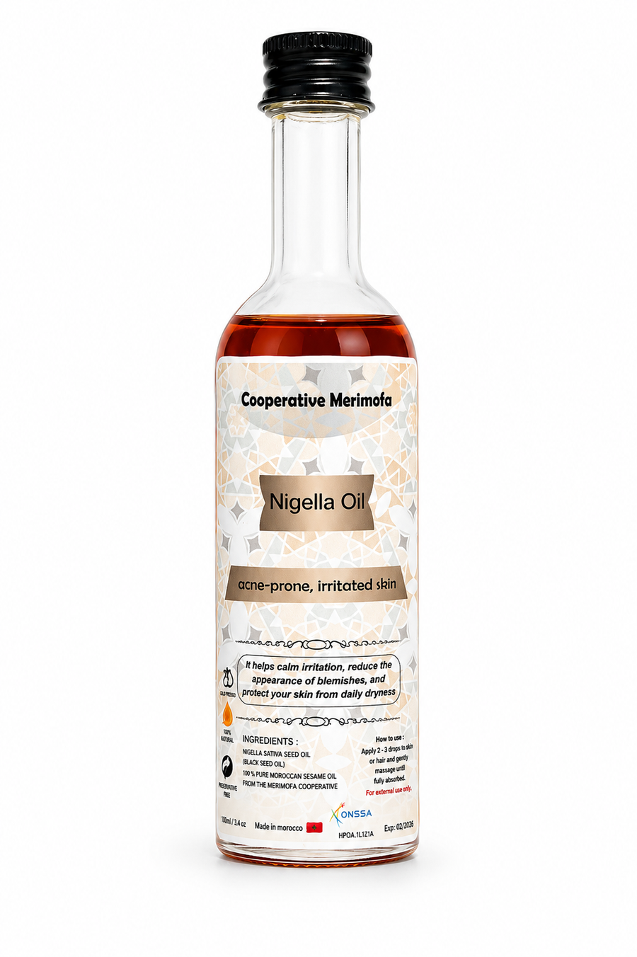 Merimofa nigella oil bottle