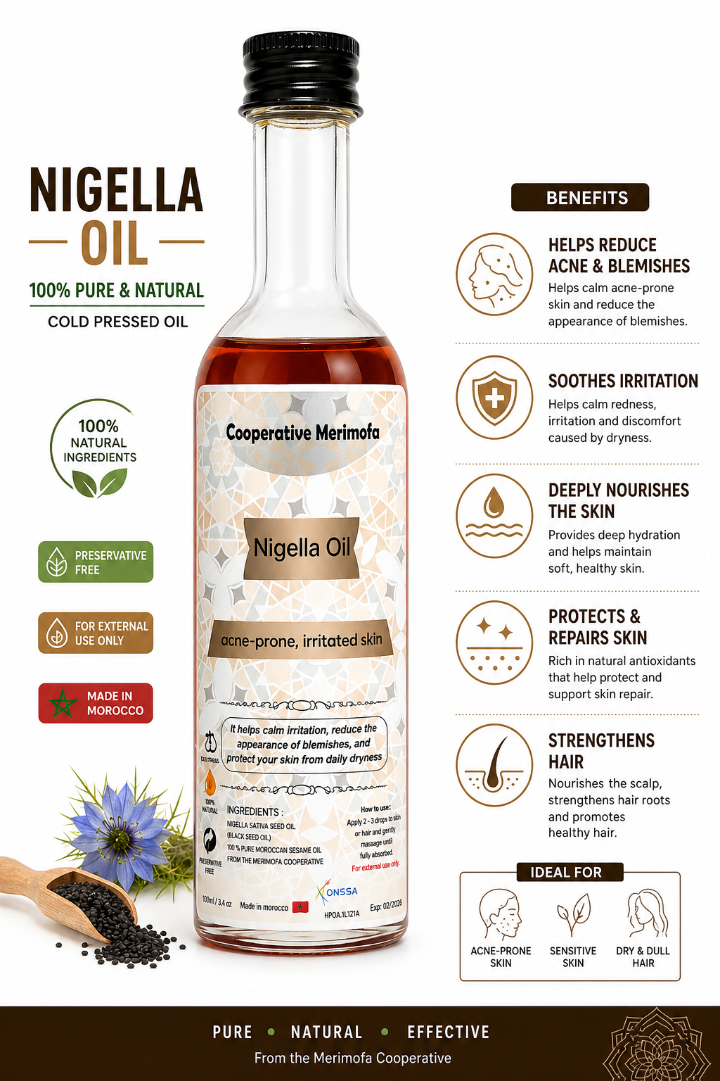 Nigella Oil 50ml (Black Seed Oil) – 100% Natural Cold Pressed | For Acne, Skin Care & Hair | Anti-Inflammatory
