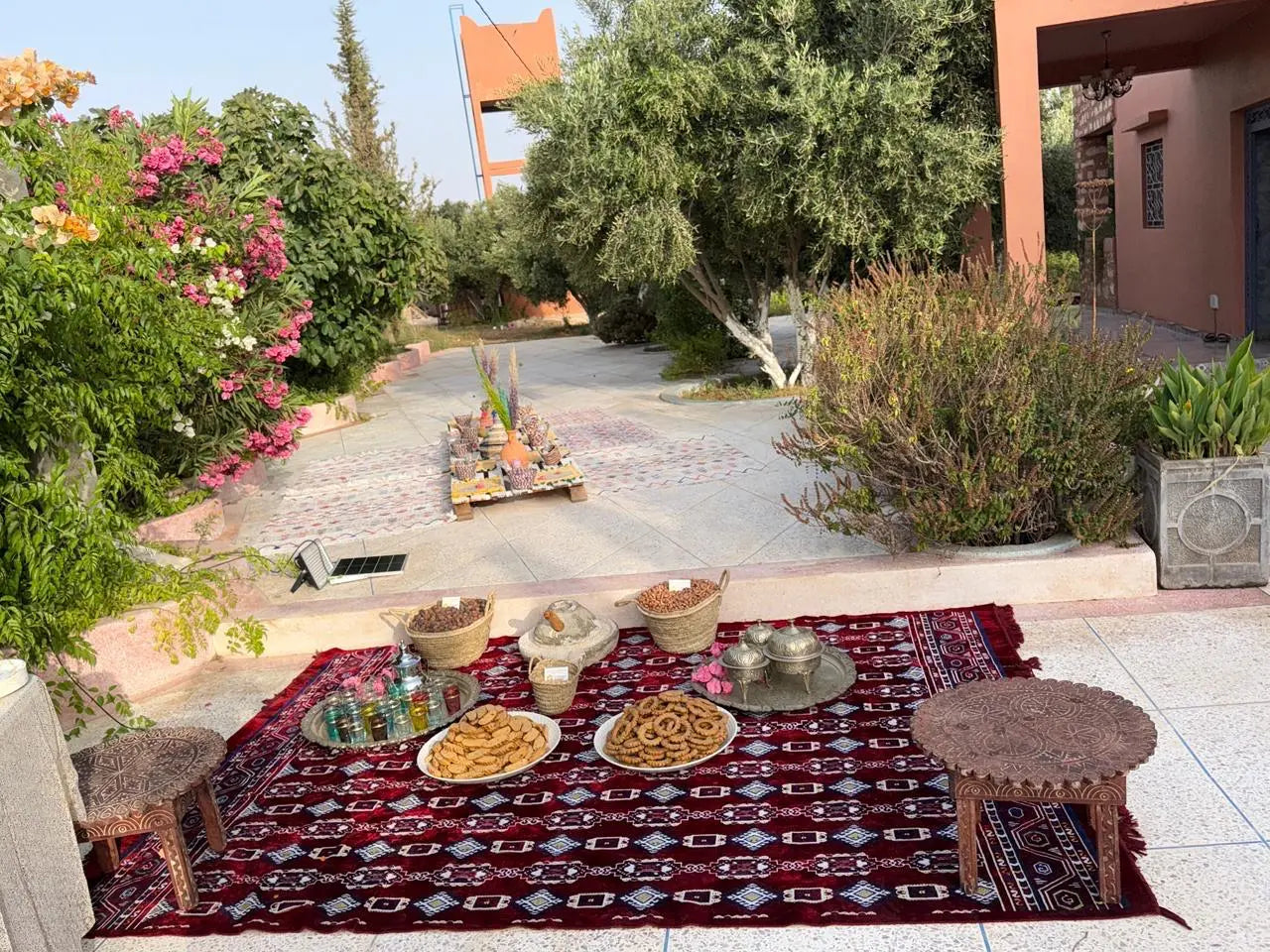 Moroccan welcome setting in the garden at Dar Cherfa